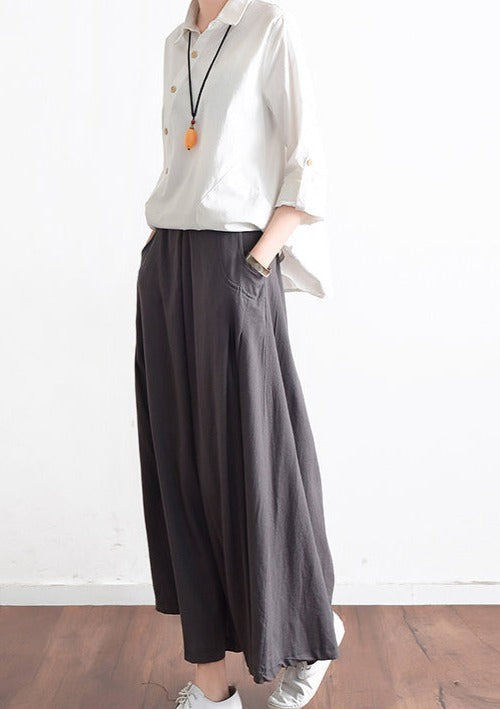 2024 Fall Black Plus Size Linen Skirts Oversize Pleated Skirts Long