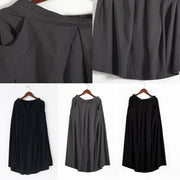 2024 Fall Black Plus Size Linen Skirts Oversize Pleated Skirts Long
