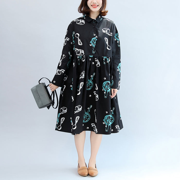 2024 fall black print cotton outwear plus size casual long sleeve warm clothes