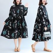 2021 fall black print cotton outwear plus size casual long sleeve warm clothes