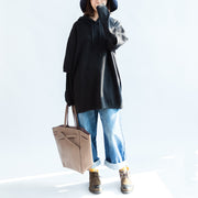 2021 fall black print woolen blended coats plus size hooded layered sleeve mid outwear