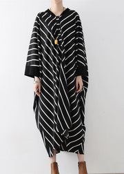 2021 fall black strip caftans V neck oversized cotton maxi dresses traveling gown