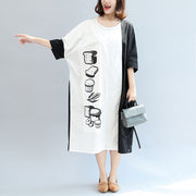2024 fall black white patchwork cotton dresses oversize print warm outfits