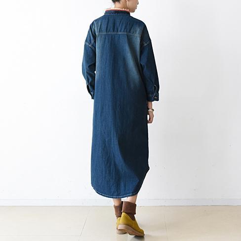 2021 Herbst Jeanskleider plus Größe langes Patchwork-Jeanshemdkleid im lässigen Stil