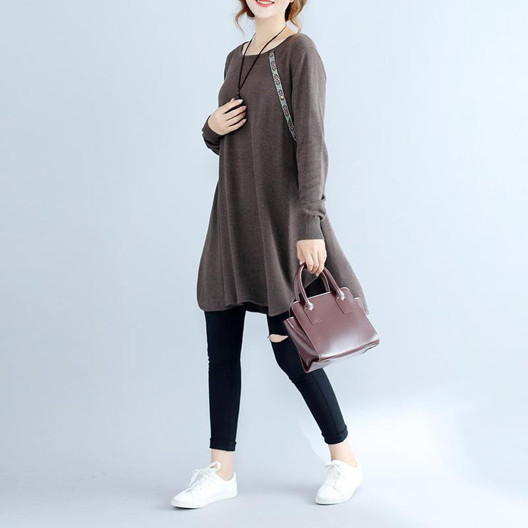 2021 Herbst Mode Baumwolle Frauen Pullover Kleider Oversize Schokolade gemütliches Strickkleid