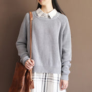 2024 fall gray cotton knit tops oversize casual batwing sleeve sweater pullover
