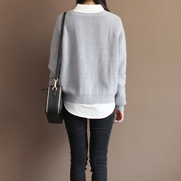 2021 fall gray cotton knit tops oversize casual batwing sleeve sweater pullover