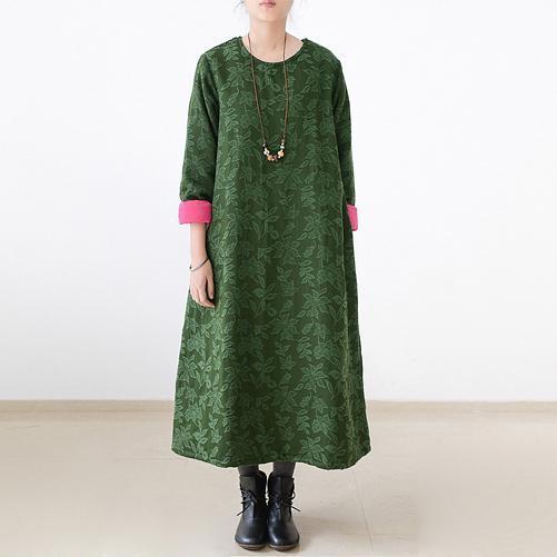 2021 fall jade green embroidered cotton caftans plus size cotton dresses