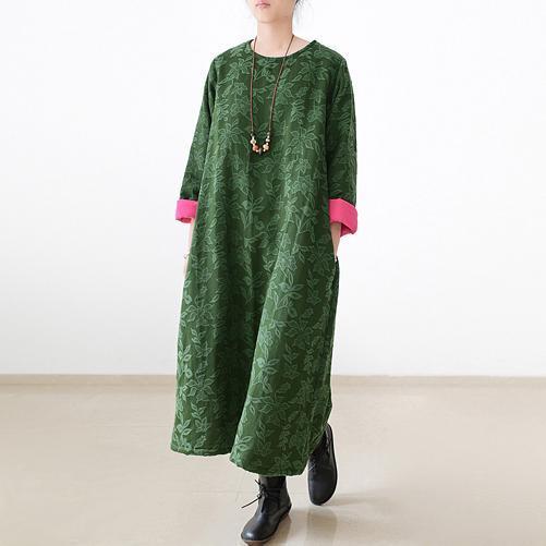2021 fall jade green embroidered cotton caftans plus size cotton dresses