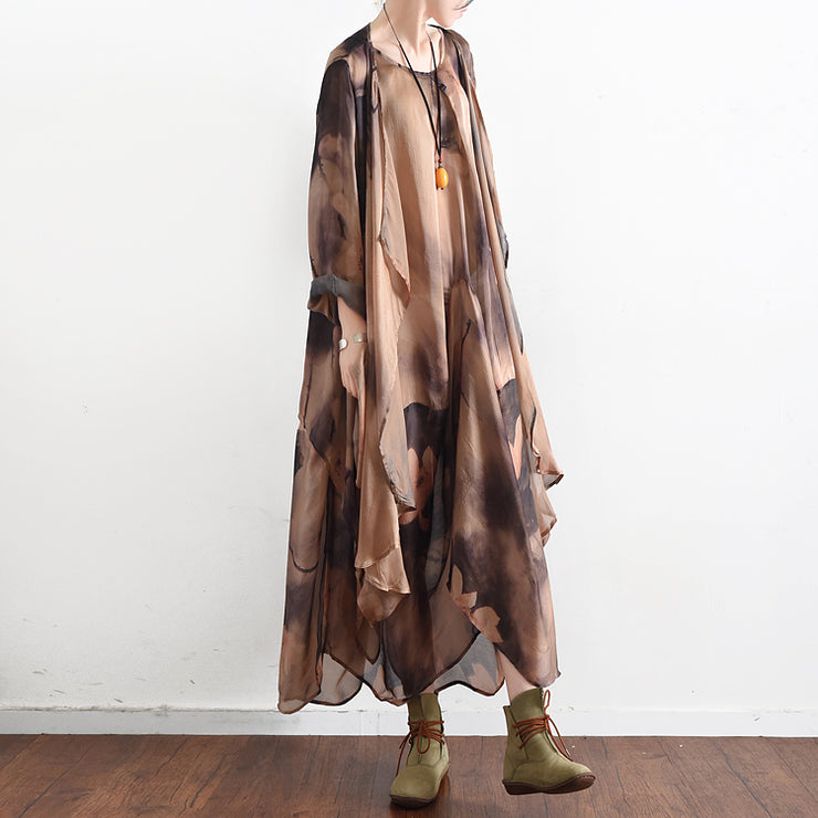 2021 fall khaki print silk dresses flowy baggy caftans two pieces