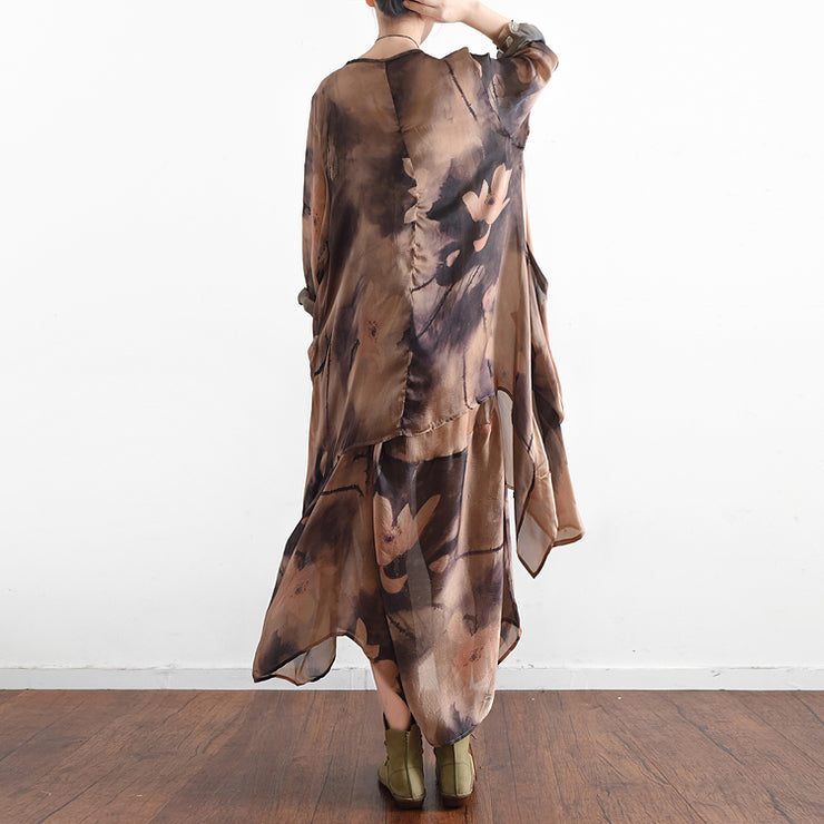 2021 Herbst Seidenkleider mit Khaki-Print, fließende Baggy-Kaftane, zweiteilig