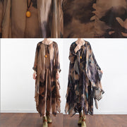 2024 fall khaki print silk dresses flowy baggy caftans two pieces