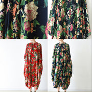 2021 fall navy baggy floral linen dresses oversized caftans long cotton dress