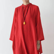 2021 Herbst rote Baumwollkleider geschichtetes langes Maxikleid Vintage Stehkragen-Design