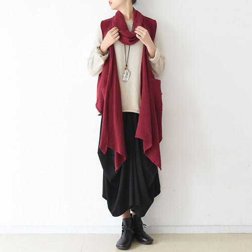2024 fall winter  scarf vest red linen tops original design linen outfits