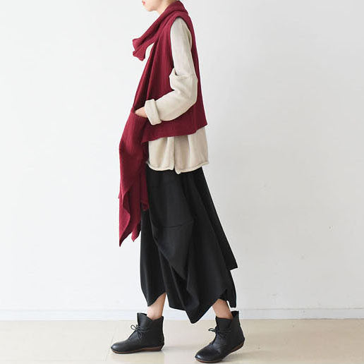 2024 fall winter  scarf vest red linen tops original design linen outfits