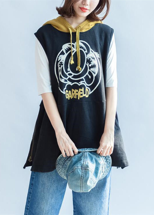 2021 fashion black cartoon print cotton sleeveless pullover oversize hooded thick Vests
