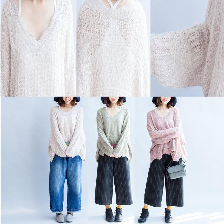2021 fashion cotton knit tops ruffles oversize v neck sweaters
