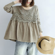 2024 fashion khaki floral knit pullover loose casual o neck sweater