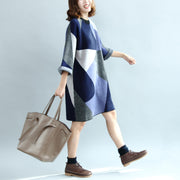 2021 geometric patchwork cotton knit dresses plus size casual bracelet sleeved sweater dress