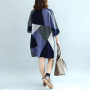 2024 geometric patchwork cotton knit dresses plus size casual bracelet sleeved sweater dress