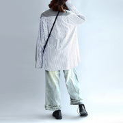 2021 grau gestreifte Patchwork-Strickjacke aus Baumwolle mit lockerem V-Ausschnitt