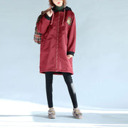 2024 green plus size cotton thick coats cartoon prints hooded warm zippered trench coats