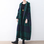 2024 green woolen coat casual trench coat plaid long coats hooded