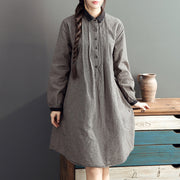 2024 lapel cotton warm mid dresses oversize high waist casual cotton dress