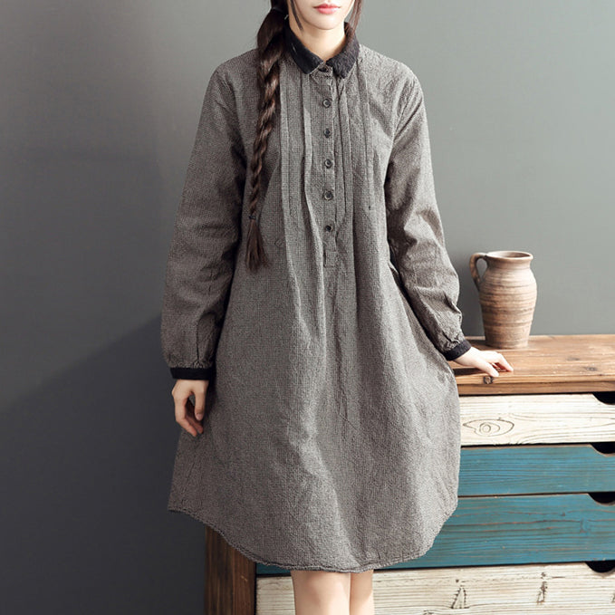 2021 Revers Baumwolle warme mittlere Kleider übergroßes lässiges Baumwollkleid mit hoher Taille
