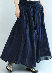 2024 navy linen maxi skirts oversize elastic waist summer skirts