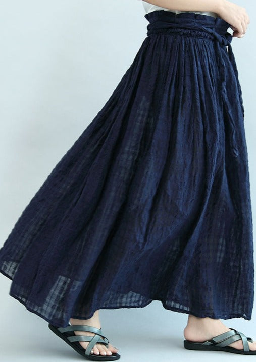 2021 navy linen maxi skirts oversize elastic waist summer skirts