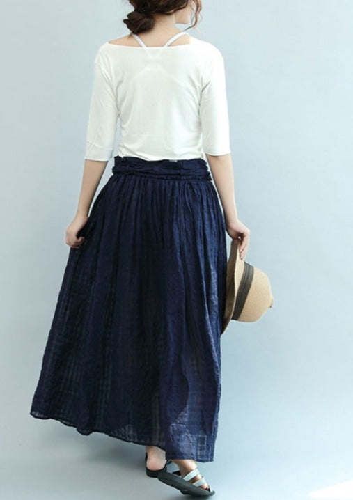 2021 navy linen maxi skirts oversize elastic waist summer skirts