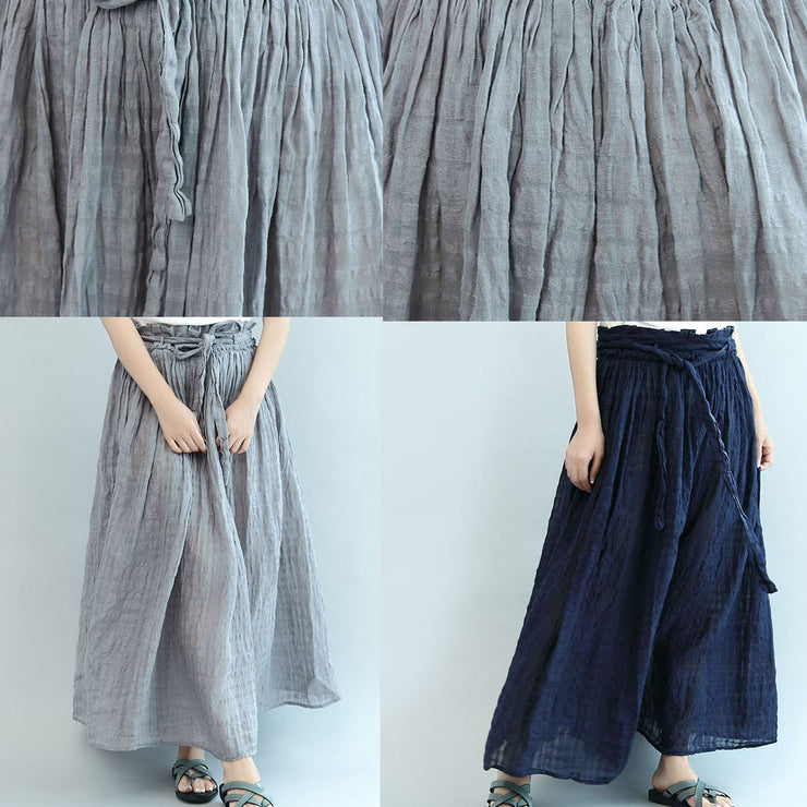 2024 navy linen maxi skirts oversize elastic waist summer skirts