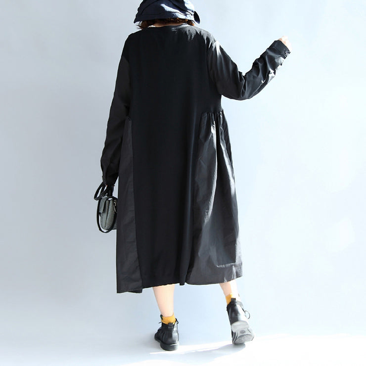 2021 neue schwarze Patchwork-Baumwollseiden-Oberbekleidung in Übergröße mit V-Ausschnitt und großem Saum