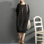 2021 new black prints cotton dresses oversize long sleeve thick warm women dress