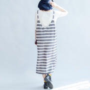 2024 new fashion gray white striped sweater sleeveless dresses loose  casual dress side open