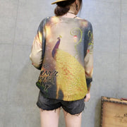 2021 new gold phoenix prints cotton knit tops plus size casual long sleeve sweater pullover
