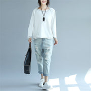 2021 new white cotton fashion tops plus size stylish pullover