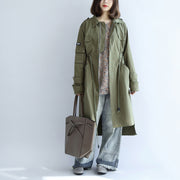 2021 pockets green casual cotton parka plus size tie waist long sleeve trench coats