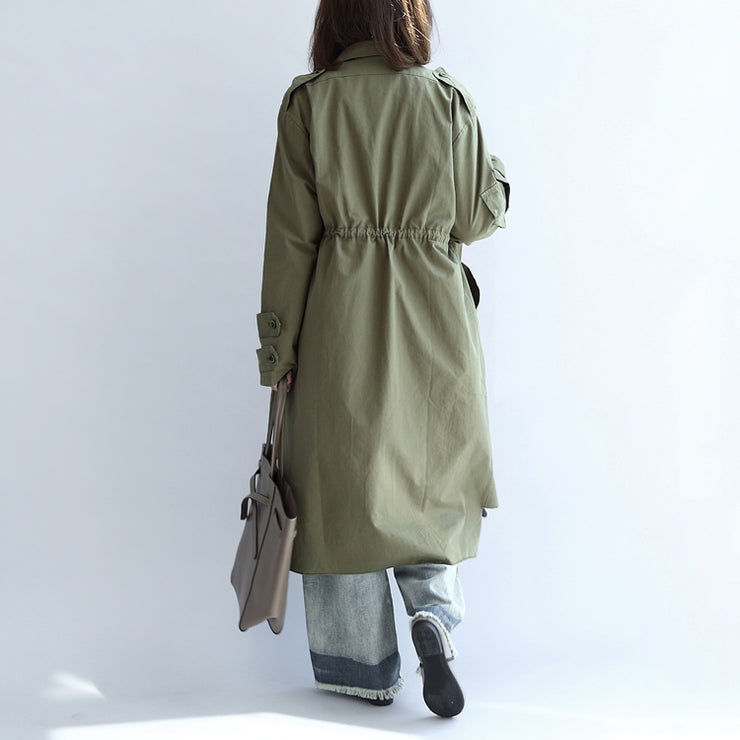 2024 pockets green casual cotton parka plus size tie waist long sleeve trench coats