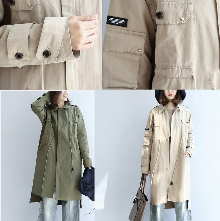 2024 pockets green casual cotton parka plus size tie waist long sleeve trench coats