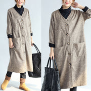 2021 Vintage-Taschen, lange Strickjacken aus khakifarbener Baumwolle, übergroße Trenchcoats mit langen Ärmeln