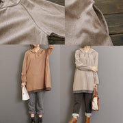 2024 Warm New Khaki Gray Cotton Sport Pullover Plus Size Casual Hooded T-Shirt