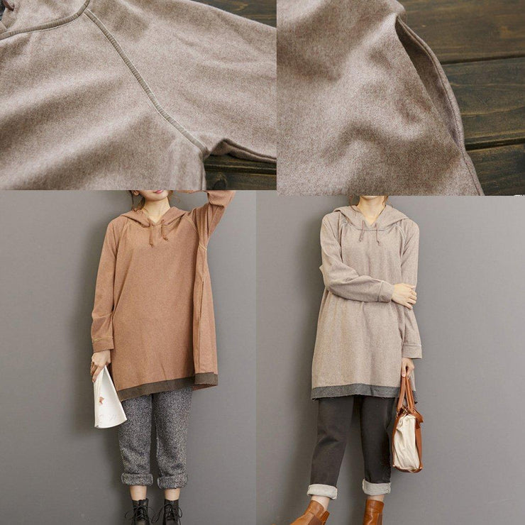 2021 Warm New Khaki Grey Cotton Sport Pullover Plus Size Lässiges T-Shirt mit Kapuze