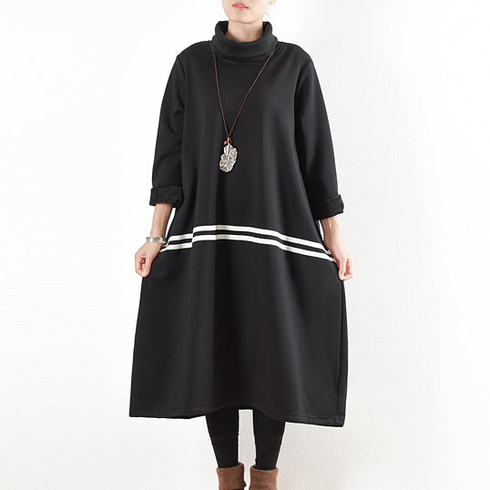 2021 winter black thick cotton sweat dresses plus size winter dress warm velour inside