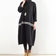 2021 winter black thick cotton sweat dresses plus size winter dress warm velour inside