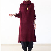 2021 winter burgundy cotton knit sweater dresses plus size turtle neck warm winter dress