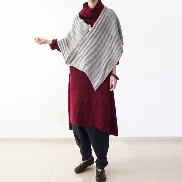 2024 winter burgundy cotton knit sweater dresses plus size turtle neck warm winter dress