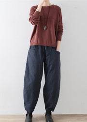 2024 winter dark blue cotton pants warm thick oversized linen pants casual cozy style